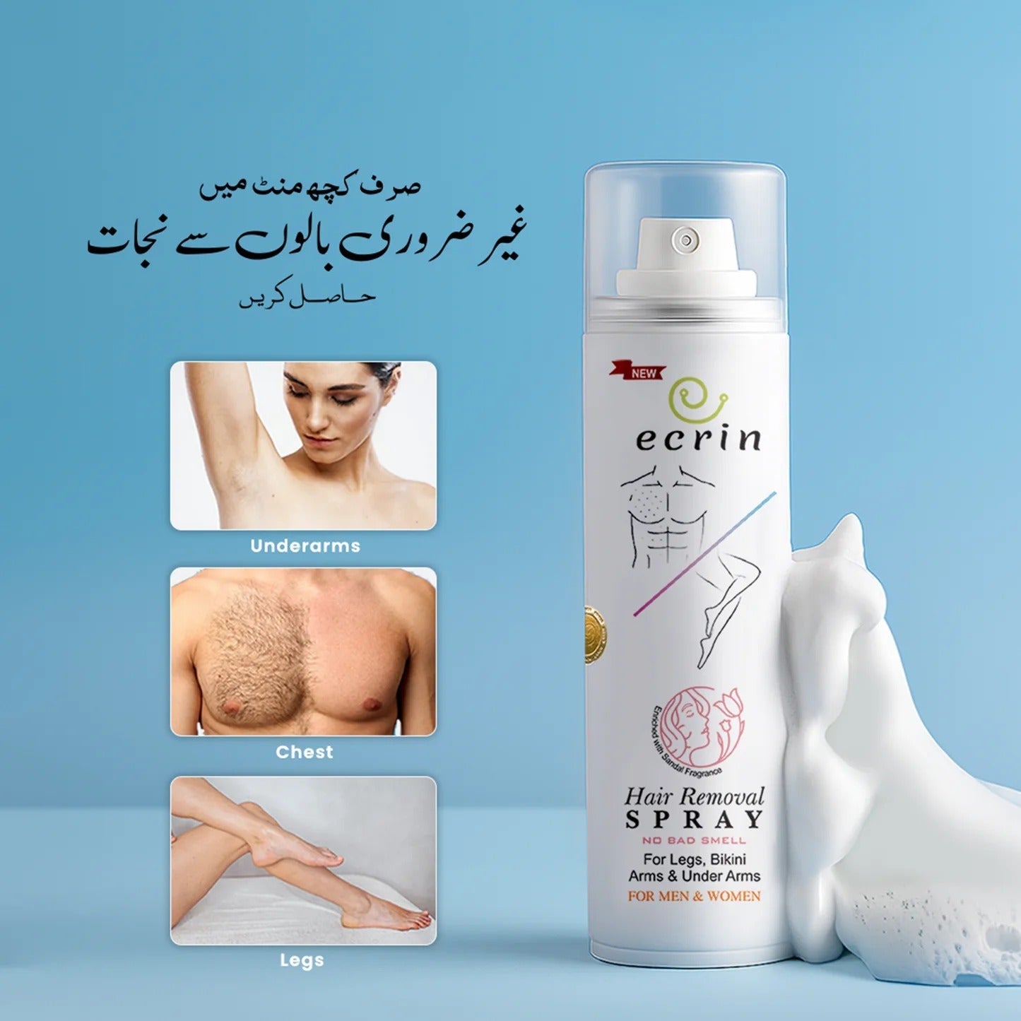 “New Ecrin Hair Removal Foaming Spray | Smooth & Easy Hair Removal”