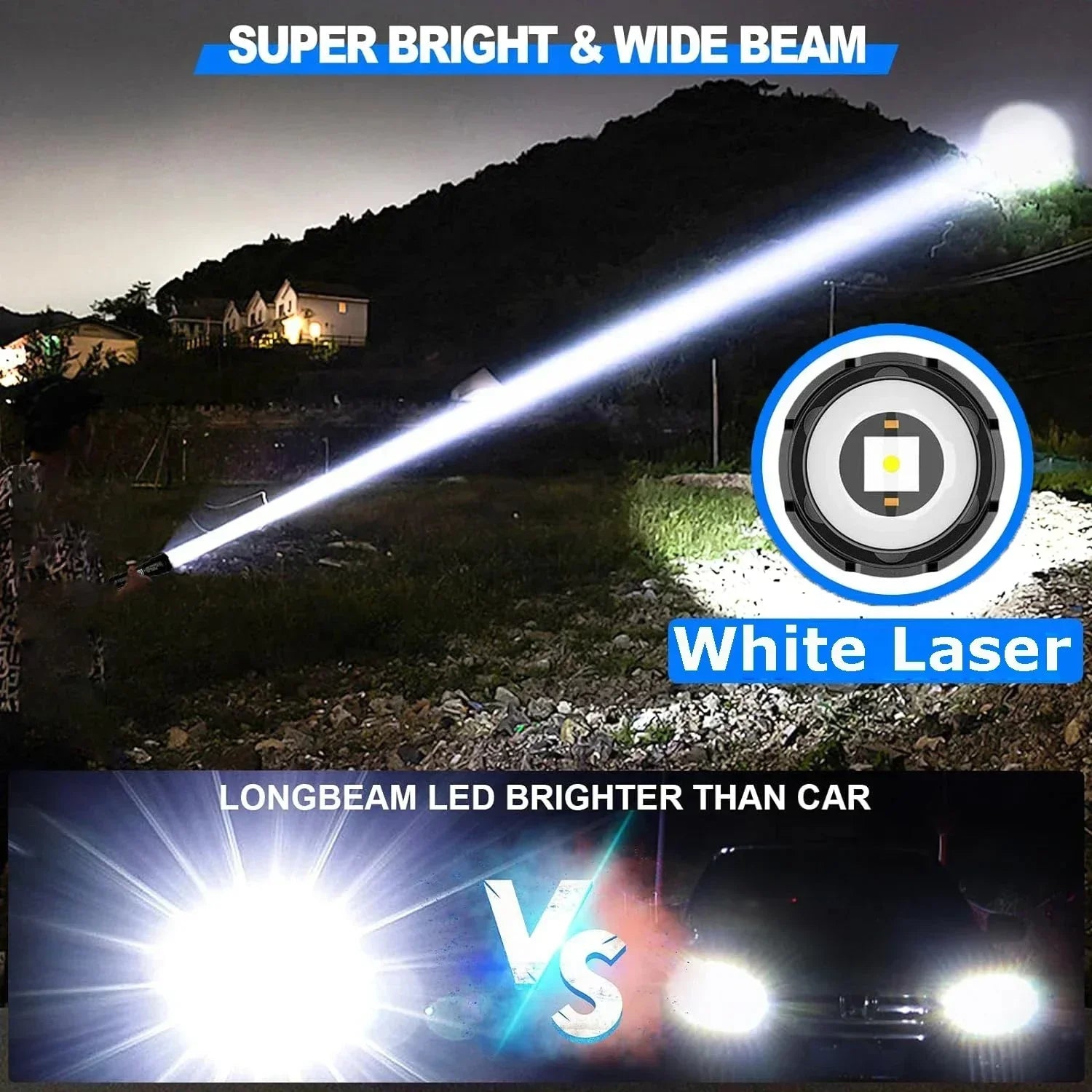 Original P90 Torch | 2 Kilometer Range High-Power LED Flashlight | Imported
